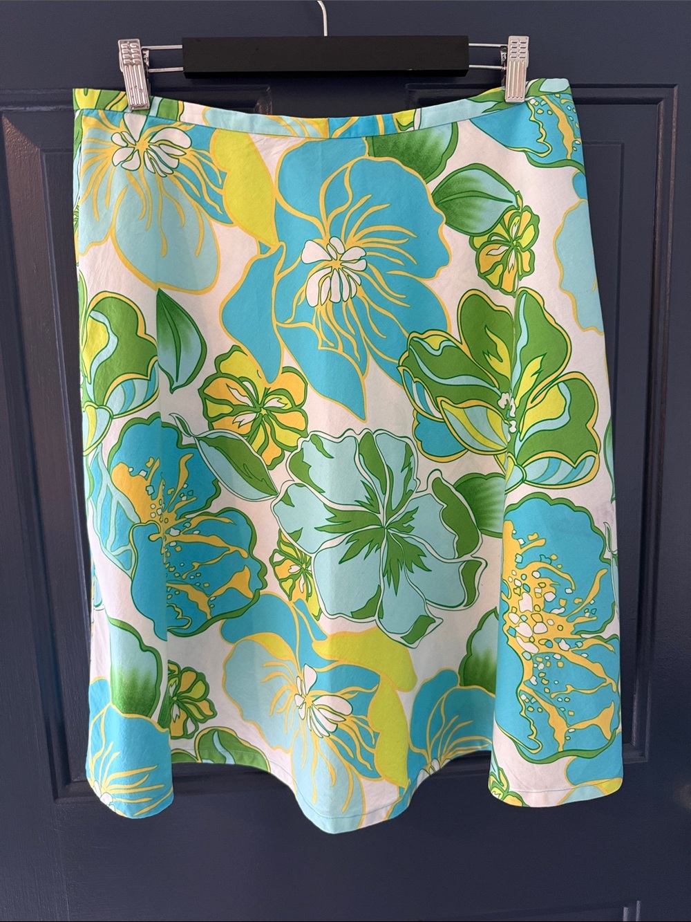 Bandolino A-Line Floral Skirt Turquoise, Lime & White - Size 12